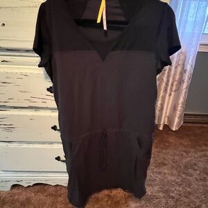 Black V-Neck Dress with Drawstring Waist LOLE brand.